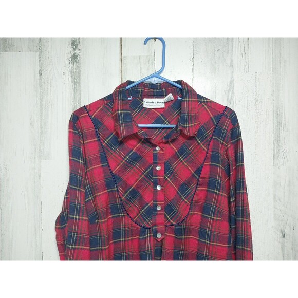 Country Store Women Large Red Plaid Flannel Collared Shirt - Picture 3 of 6